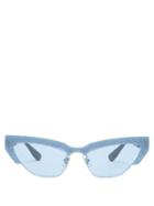 Matchesfashion.com Miu Miu - Glitter Trim Acetate Cat Eye Sunglasses - Womens - Blue