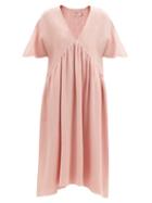 Matchesfashion.com Loup Charmant - Riva V-neck Cotton-gauze Midi Dress - Womens - Light Pink