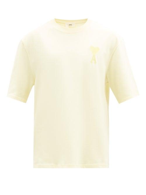 Ami - Ami De Caur-logo Cotton-jersey T-shirt - Mens - Light Yellow