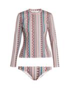 Matchesfashion.com Thorsun - Lillie Geometric Print Rash Guard Bikini - Womens - Pink Stripe