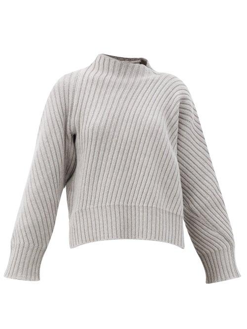 Matchesfashion.com Jil Sander - Abstract Rib-knitted Wool Sweater - Womens - Light Grey