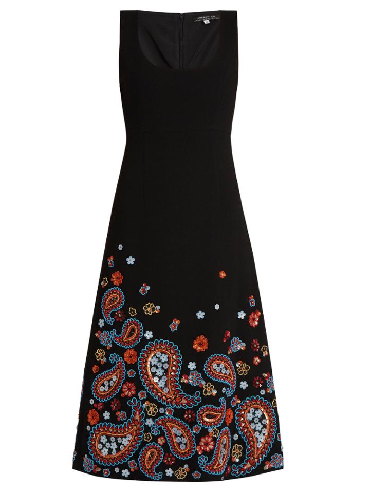 Andrew Gn Embellished Sleeveless Wool-blend Crepe Dress