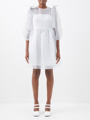 Shrimps - Max Shoulder-tie Check Organza Dress - Womens - Off White