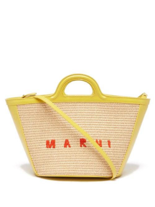 Marni - Tropicalia Small Raffia And Leather Basket Bag - Womens - Yellow Multi