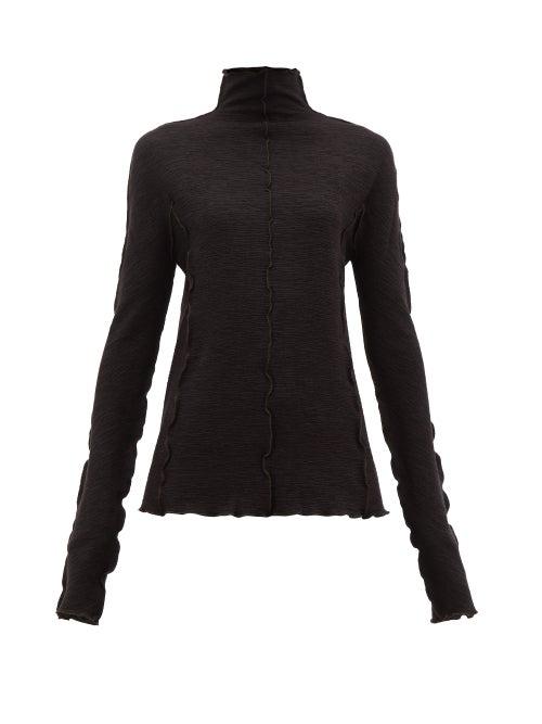 Matchesfashion.com Jil Sander - Scalloped Seam Wool Top - Womens - Dark Brown