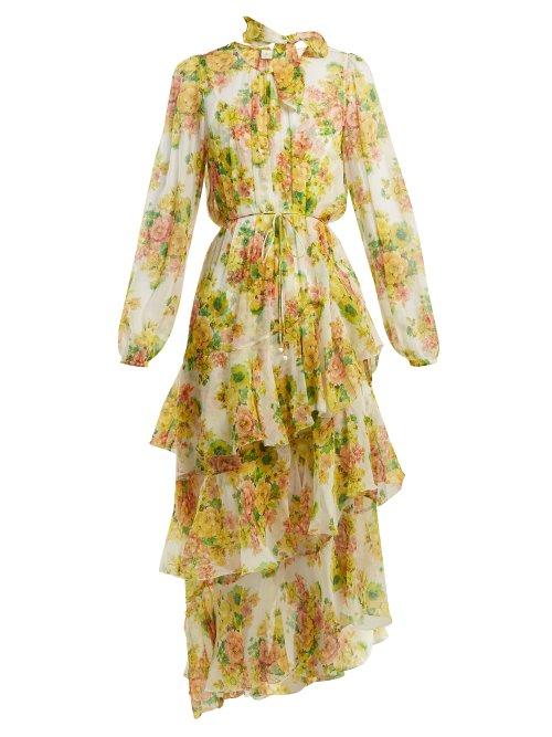 Matchesfashion.com Zimmermann - Golden Floral Print Silk Dress - Womens - Orange Multi
