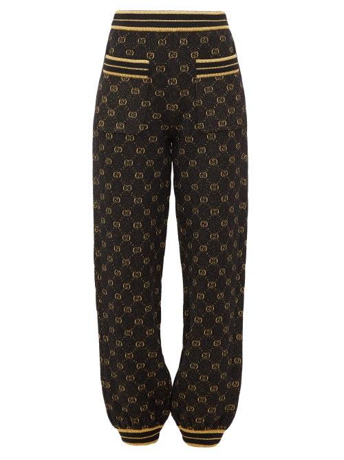 Matchesfashion.com Gucci - Metallic Gg-jacquard Track Pants - Womens - Black Gold