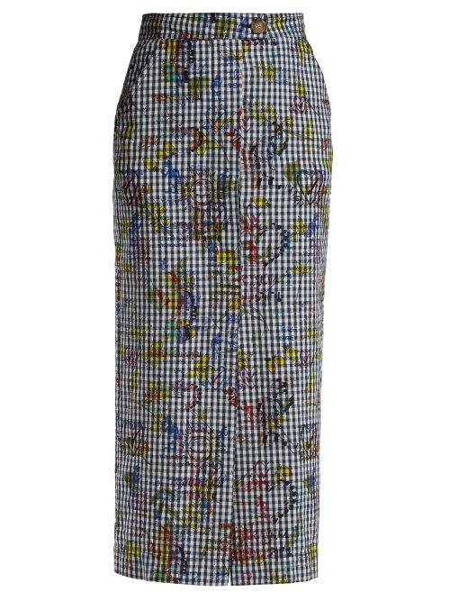 Matchesfashion.com Vivienne Westwood Anglomania - Gingham And Print Pencil Skirt - Womens - Navy Multi