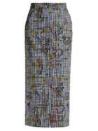 Matchesfashion.com Vivienne Westwood Anglomania - Gingham And Print Pencil Skirt - Womens - Navy Multi