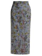 Matchesfashion.com Vivienne Westwood Anglomania - Gingham And Print Pencil Skirt - Womens - Navy Multi