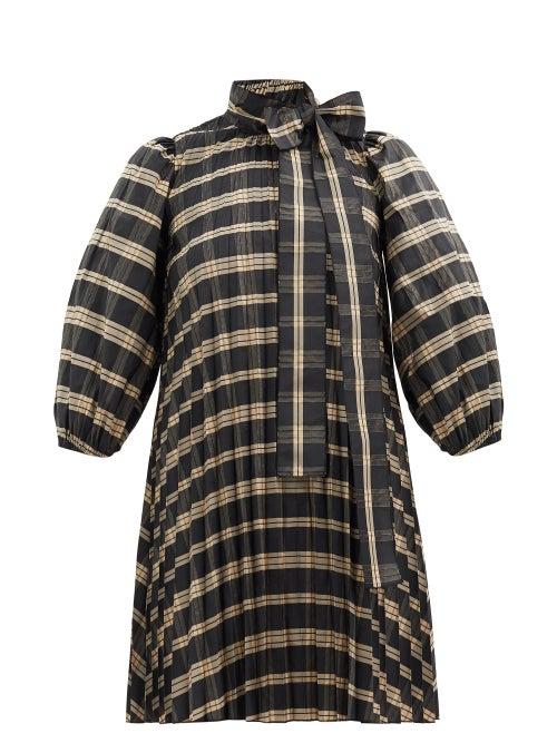 Matchesfashion.com Redvalentino - Pleated-tartan Pussybow Mini Dress - Womens - Black