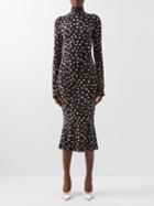 Norma Kamali - High-neck Spot-print Jersey Midi Dress - Womens - Black & White