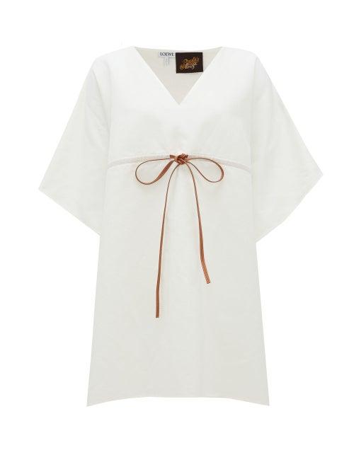 Matchesfashion.com Loewe Paula's Ibiza - Leather-drawstring Linen Top - Womens - White