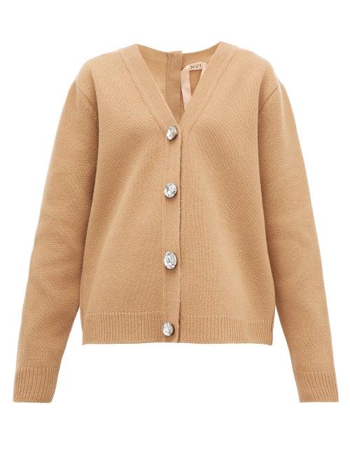 Matchesfashion.com No. 21 - Crystal Button Wool Blend Cardigan - Womens - Beige
