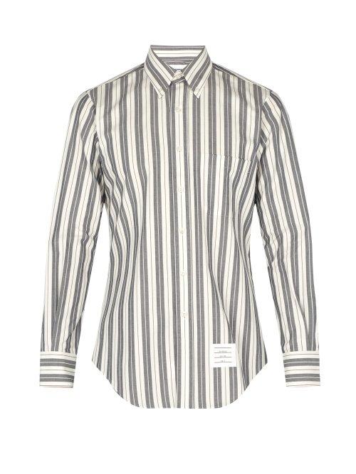 Matchesfashion.com Thom Browne - Striped Cotton Shirt - Mens - Navy