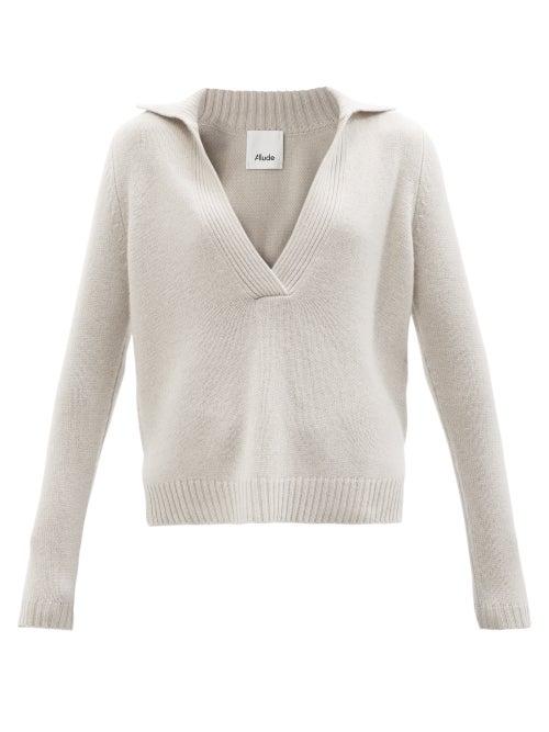 Allude - Serafino V-neck Cashmere Sweater - Womens - Light Grey