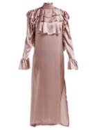 Matchesfashion.com Harris Reed - Ruffle Trim Silk Midi Dress - Womens - Pink