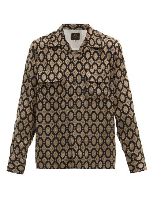 Matchesfashion.com Needles - Long-sleeved Geometric-jacquard Shirt - Mens - Navy