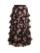 Matchesfashion.com Rebecca Taylor - Bouquet Tiered Silk Blend Chiffon Skirt - Womens - Black Print