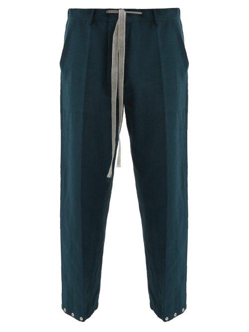 Matchesfashion.com Umit Benan - Drawstring Waist Linen Blend Twill Trousers - Mens - Green