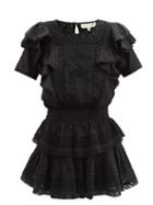 Loveshackfancy - Stella Ruffled Ladder-lace Cotton Mini Dress - Womens - Black