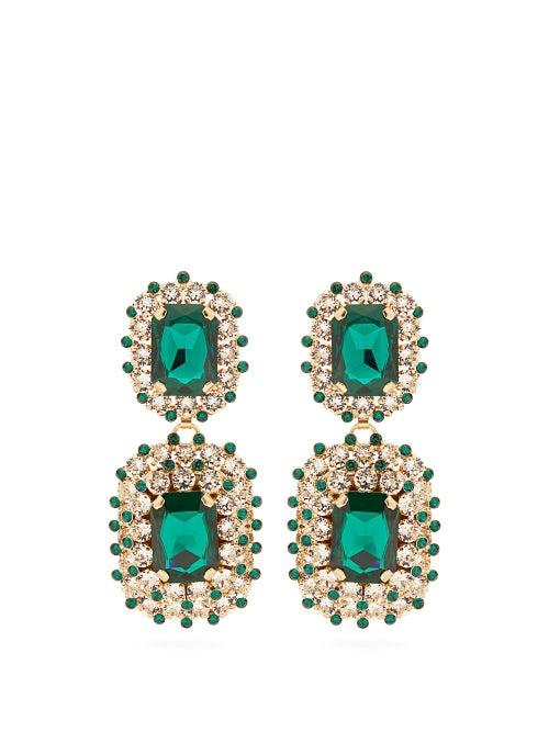 Matchesfashion.com Dolce & Gabbana - Crystal Embellished Clip Drop Earrings - Womens - Green