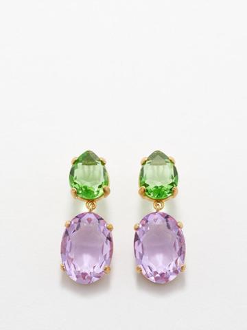 Roxanne Assoulin - The Droplet Crystal & Gold-plated Earrings - Womens - Green Multi