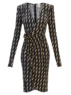 Vetements - Padded-shoulder Drill-print Challis Dress - Womens - Black Multi