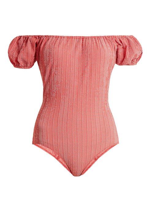 Matchesfashion.com Lisa Marie Fernandez - Leandra Gingham Seersucker Swimsuit - Womens - Red White