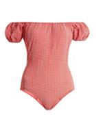 Matchesfashion.com Lisa Marie Fernandez - Leandra Gingham Seersucker Swimsuit - Womens - Red White