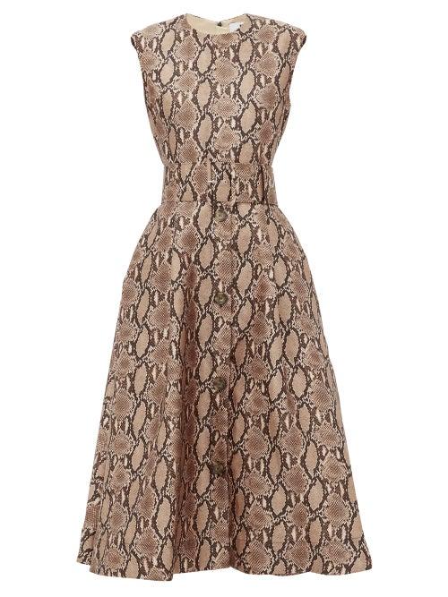 Matchesfashion.com Msgm - Belted Snake-print Satin Dress - Womens - Beige Multi