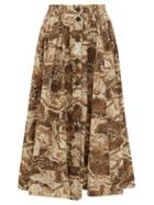 Matchesfashion.com Ganni - Tiger's Eye Print Button Down Cotton Midi Skirt - Womens - Beige