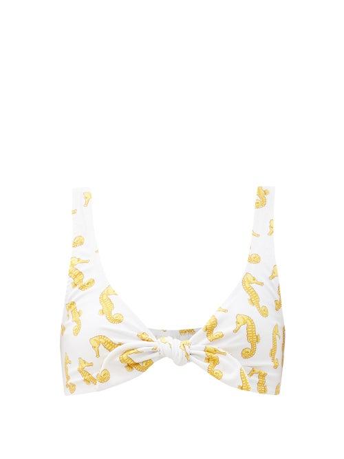 Matchesfashion.com Fisch - Lurin Seahorse-print Tie-front Bikini Top - Womens - White Multi
