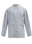 Matchesfashion.com E. Tautz - Stand-collar Striped Cotton-chambray Shirt - Mens - Blue White