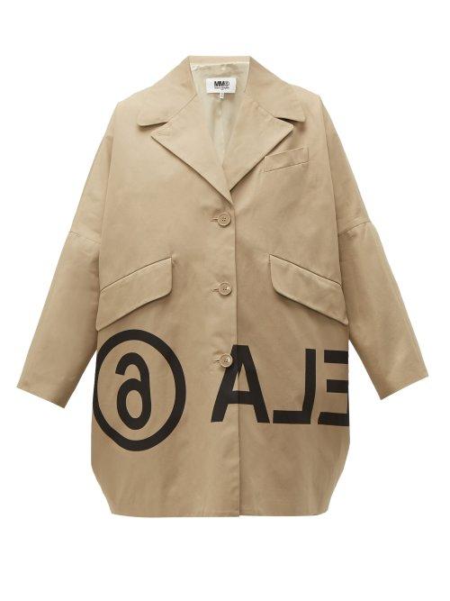 Matchesfashion.com Mm6 Maison Margiela - Logo Print Oversized Cotton Twill Jacket - Womens - Beige