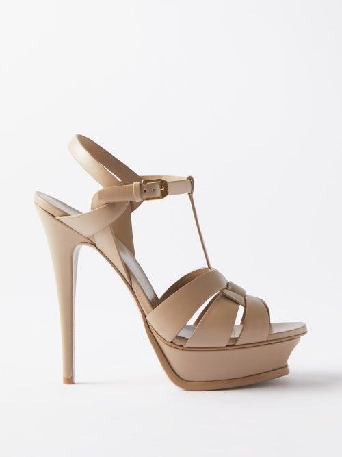 Saint Laurent - Tribute 135 Leather Platform Sandals - Womens - Nude