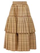 Matchesfashion.com Gucci - Tiered Checked Wool Blend Midi Skirt - Womens - Brown Multi