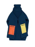 Matchesfashion.com Raf Simons - Sweater Inspired Appliqu Patch Wool Scarf - Mens - Blue