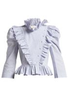 Matchesfashion.com Isa Arfen - Edith Striped Ruffle Trimmed Blouse - Womens - Blue White