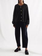 Ganni - Buttoned Cable-knit Cardigan - Womens - Black