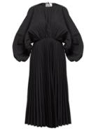 Matchesfashion.com Valentino - Pleated Cotton Twill Dress - Womens - Black