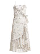 Matchesfashion.com Juliet Dunn - Gold Leaf Print Ruffled Wrap Dress - Womens - White Gold
