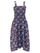 Proenza Schouler White Label - Sunflower-print Smocked Cotton-poplin Dress - Womens - Blue Multi