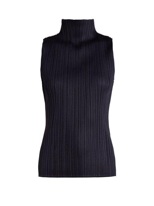 Matchesfashion.com Pleats Please Issey Miyake - High Neck Pleated Top - Womens - Navy