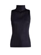 Matchesfashion.com Pleats Please Issey Miyake - High Neck Pleated Top - Womens - Navy