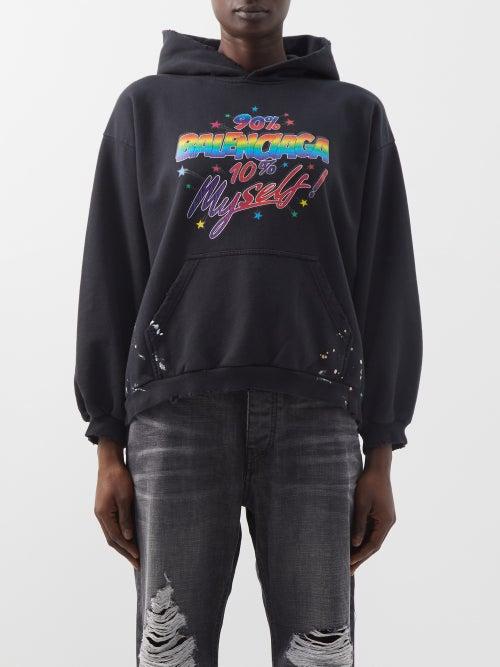 Balenciaga - Logo-print Cotton-jersey Hoodie - Womens - Black