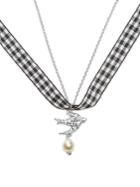 Miu Miu Crystal Swallow Gingham Necklace