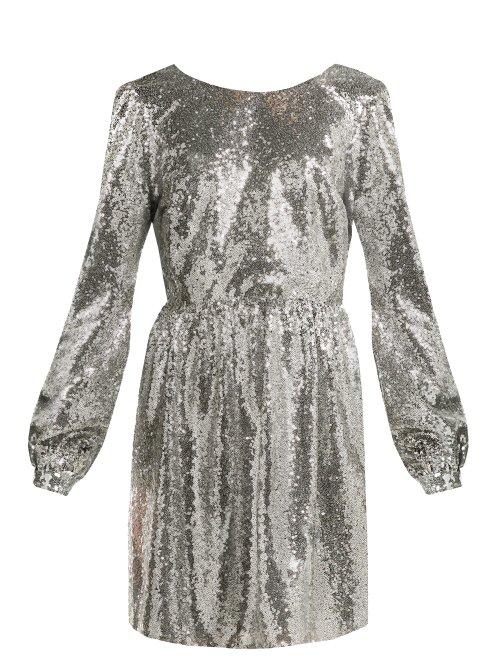 Matchesfashion.com Saloni - Camille Sequinned Mini Dress - Womens - Silver