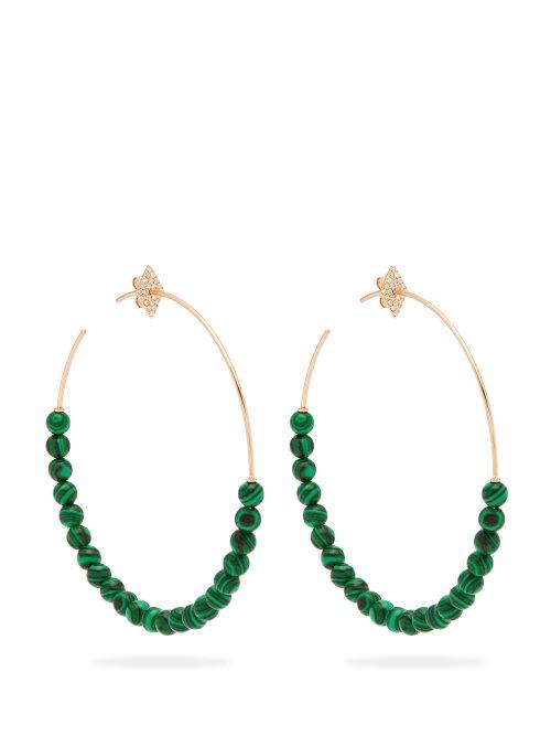 Matchesfashion.com Diane Kordas - 18kt Gold Malachite And Diamond Hoop Earrings - Womens - Green