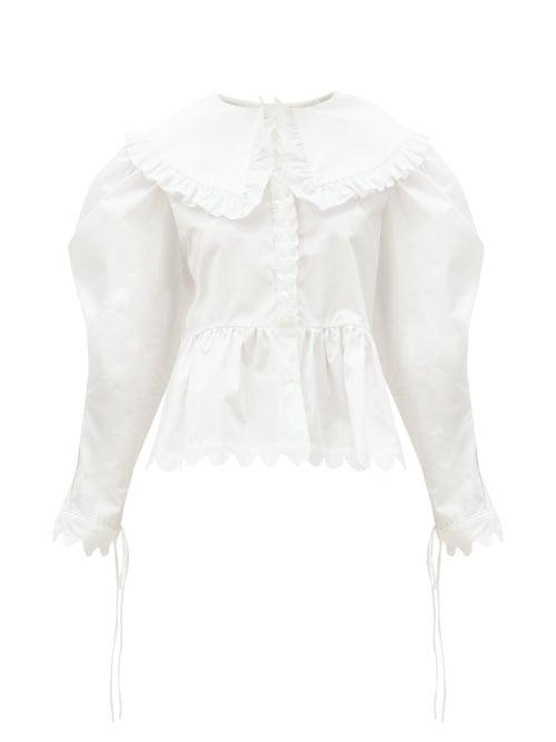 Matchesfashion.com Horror Vacui - Lisi Exaggerated-collar Ruffled Cotton Blouse - Womens - White